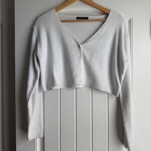 Brandy Melville Ribbes White Button-Up Cropped Cardigan